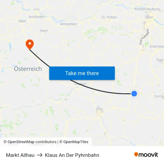 Markt Allhau to Klaus An Der Pyhrnbahn map
