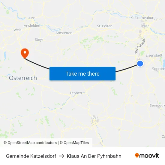 Gemeinde Katzelsdorf to Klaus An Der Pyhrnbahn map