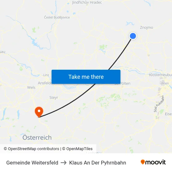 Gemeinde Weitersfeld to Klaus An Der Pyhrnbahn map