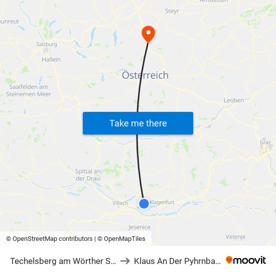 Techelsberg am Wörther See to Klaus An Der Pyhrnbahn map