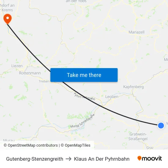 Gutenberg-Stenzengreith to Klaus An Der Pyhrnbahn map