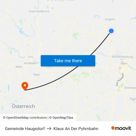 Gemeinde Haugsdorf to Klaus An Der Pyhrnbahn map