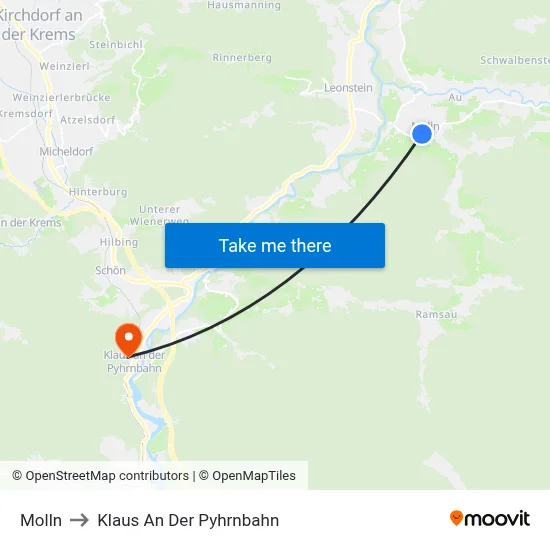 Molln to Klaus An Der Pyhrnbahn map