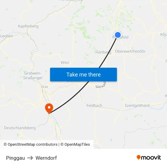 Pinggau to Werndorf map