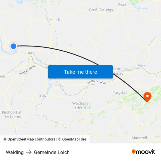 Walding to Gemeinde Loich map
