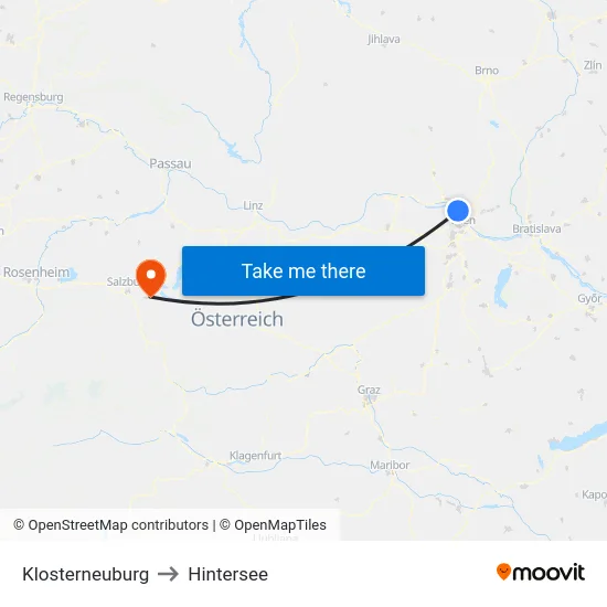 Klosterneuburg to Hintersee map