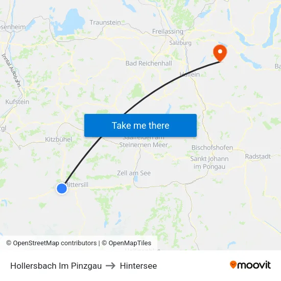 Hollersbach Im Pinzgau to Hintersee map