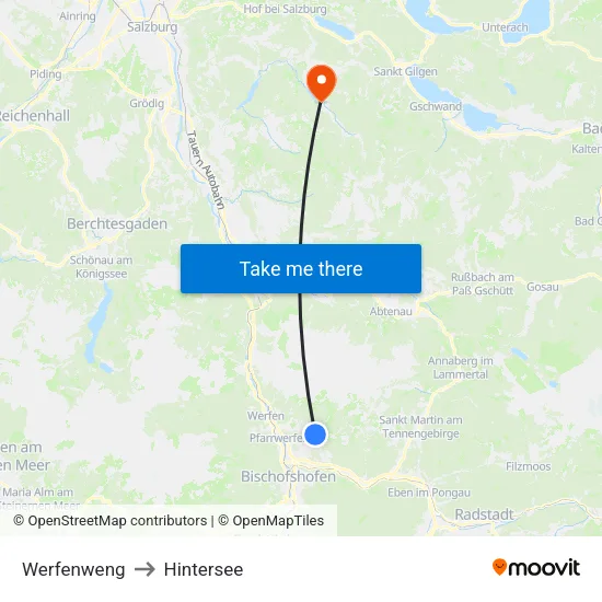 Werfenweng to Hintersee map
