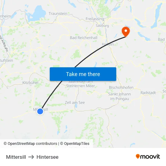 Mittersill to Hintersee map