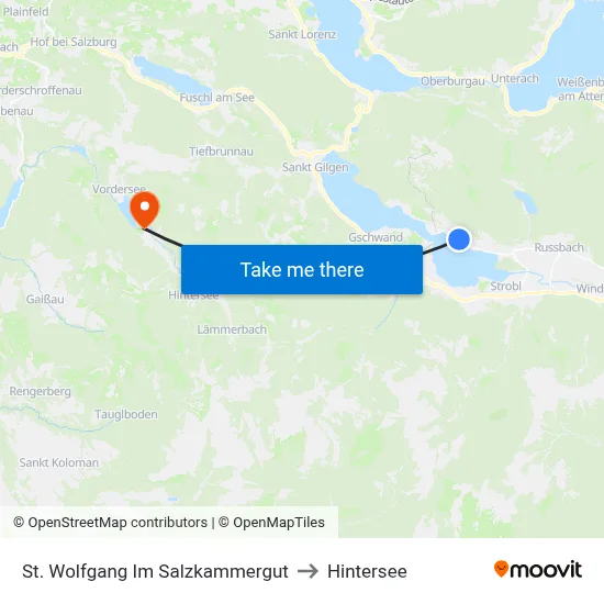 St. Wolfgang Im Salzkammergut to Hintersee map