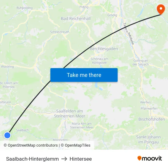 Saalbach-Hinterglemm to Hintersee map