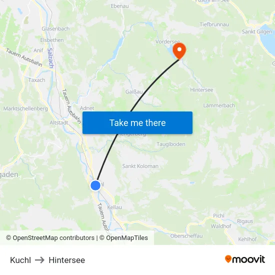 Kuchl to Hintersee map