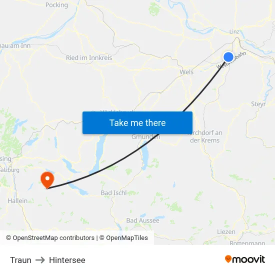 Traun to Hintersee map