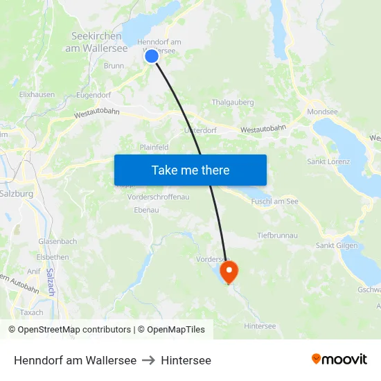 Henndorf am Wallersee to Hintersee map