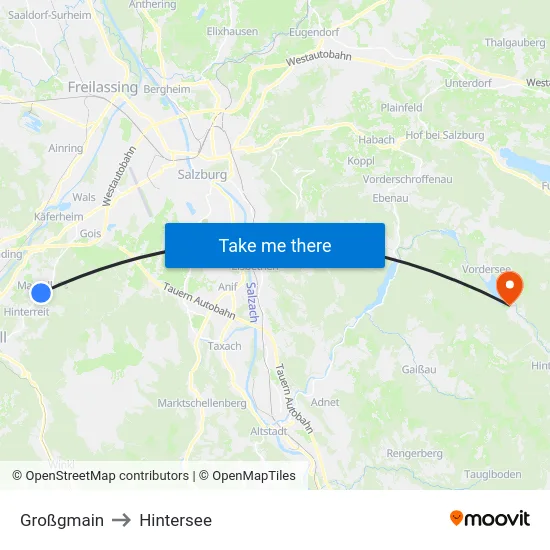 Großgmain to Hintersee map