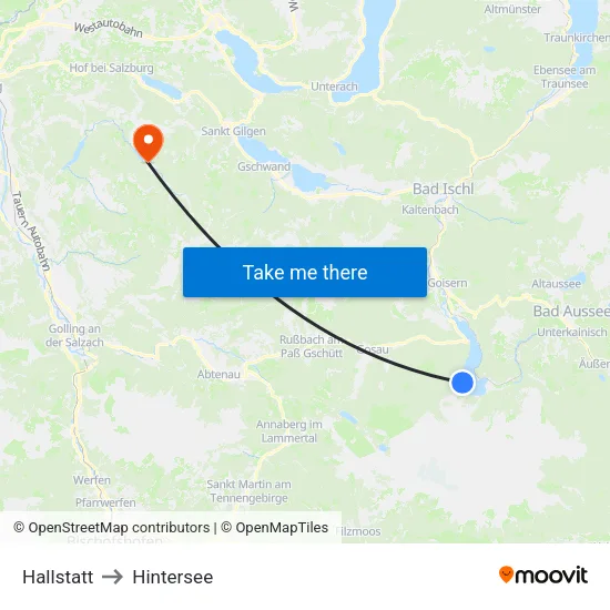 Hallstatt to Hintersee map