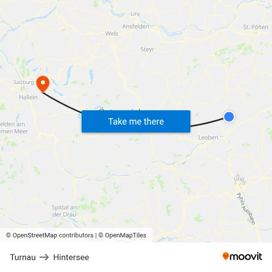 Turnau to Hintersee map