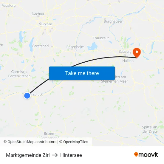 Marktgemeinde Zirl to Hintersee map