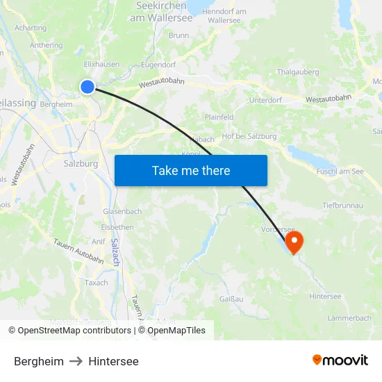 Bergheim to Hintersee map