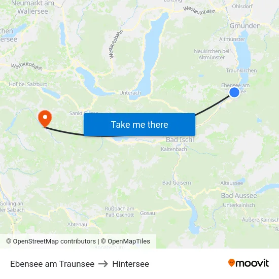Ebensee am Traunsee to Hintersee map