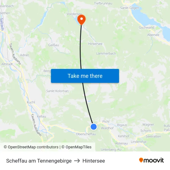 Scheffau am Tennengebirge to Hintersee map