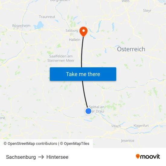 Sachsenburg to Hintersee map