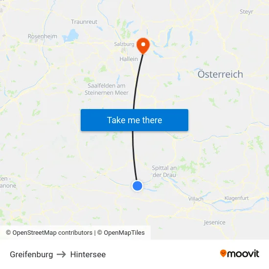 Greifenburg to Hintersee map
