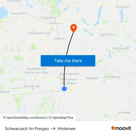 Schwarzach Im Pongau to Hintersee map