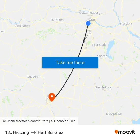 13., Hietzing to Hart Bei Graz map