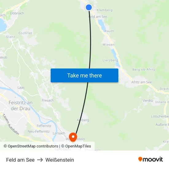 Feld am See to Weißenstein map