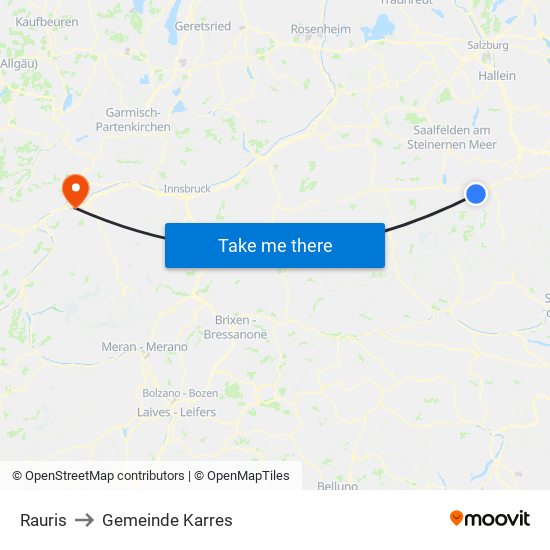 Rauris to Gemeinde Karres map