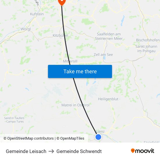 Gemeinde Leisach to Gemeinde Schwendt map