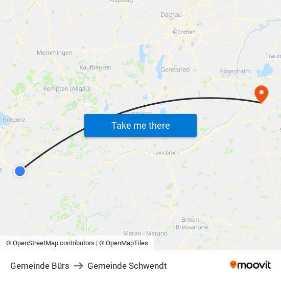 Gemeinde Bürs to Gemeinde Schwendt map