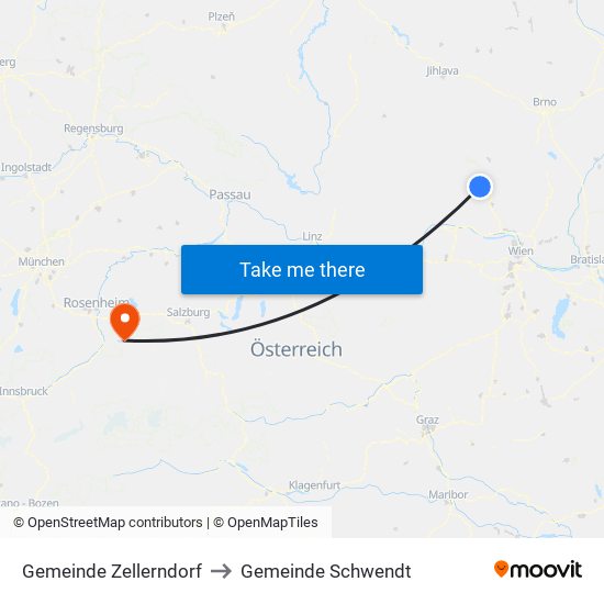 Gemeinde Zellerndorf to Gemeinde Schwendt map