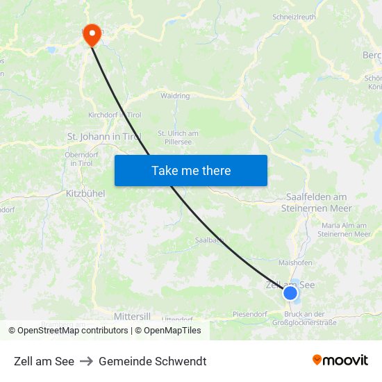 Zell am See to Gemeinde Schwendt map