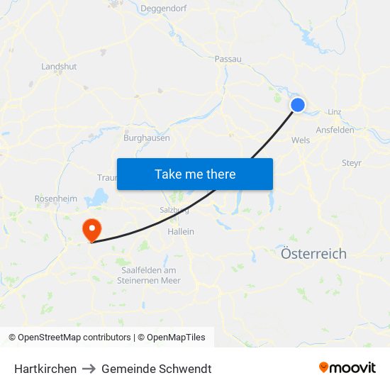 Hartkirchen to Gemeinde Schwendt map