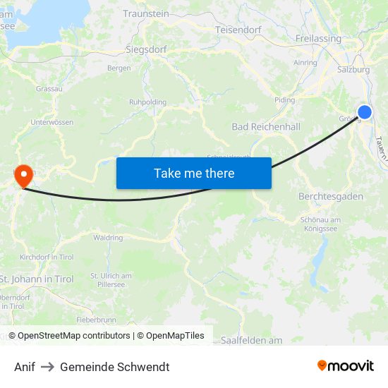 Anif to Gemeinde Schwendt map