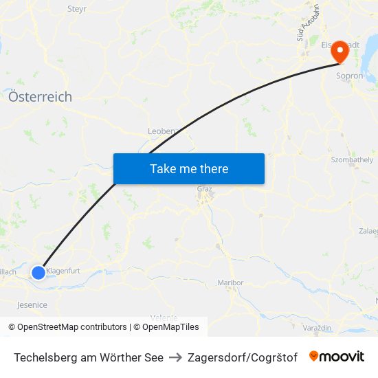 Techelsberg am Wörther See to Zagersdorf/Cogrštof map