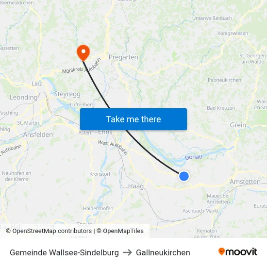 Gemeinde Wallsee-Sindelburg to Gallneukirchen map