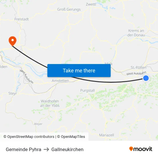 Gemeinde Pyhra to Gallneukirchen map