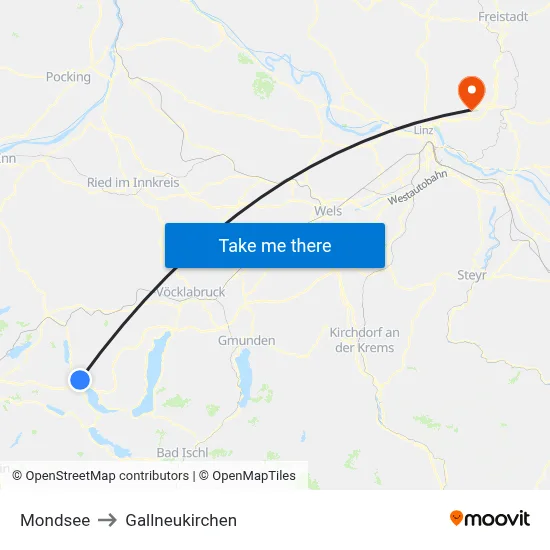 Mondsee to Gallneukirchen map