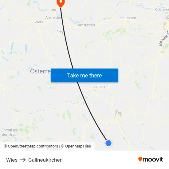 Wies to Gallneukirchen map