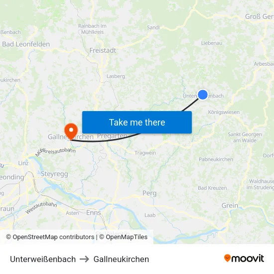 Unterweißenbach to Gallneukirchen map