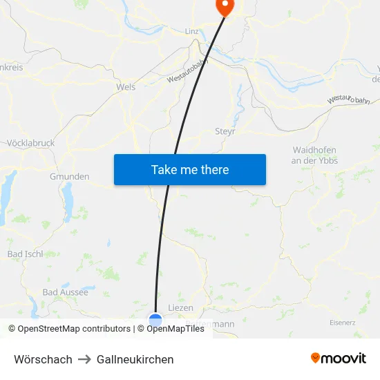 Wörschach to Gallneukirchen map