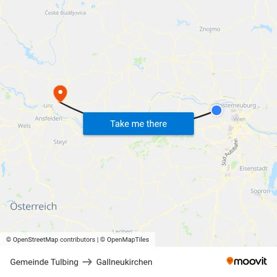 Gemeinde Tulbing to Gallneukirchen map
