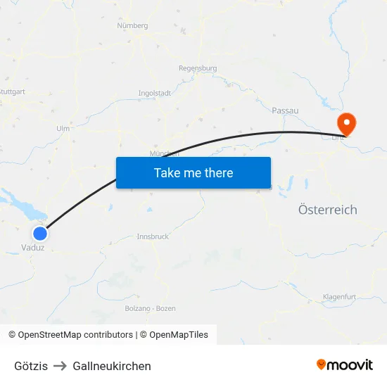 Götzis to Gallneukirchen map