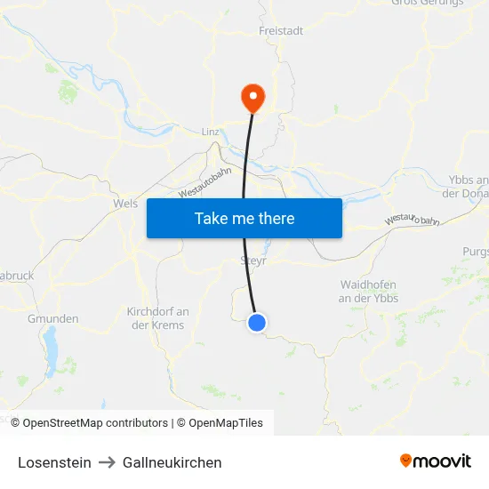 Losenstein to Gallneukirchen map