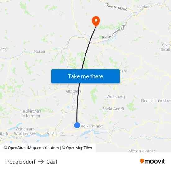 Poggersdorf to Gaal map