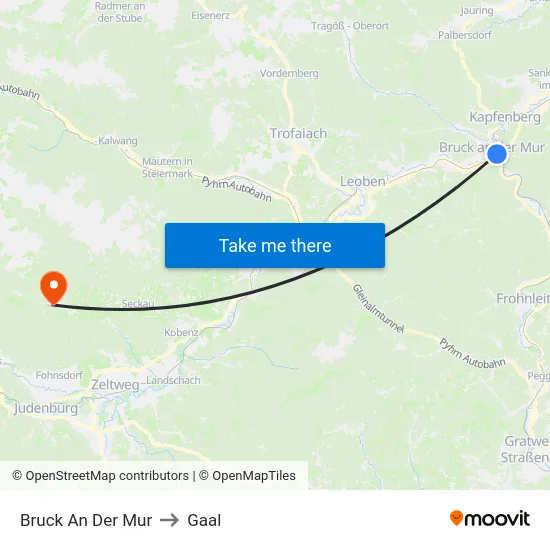 Bruck An Der Mur to Gaal map