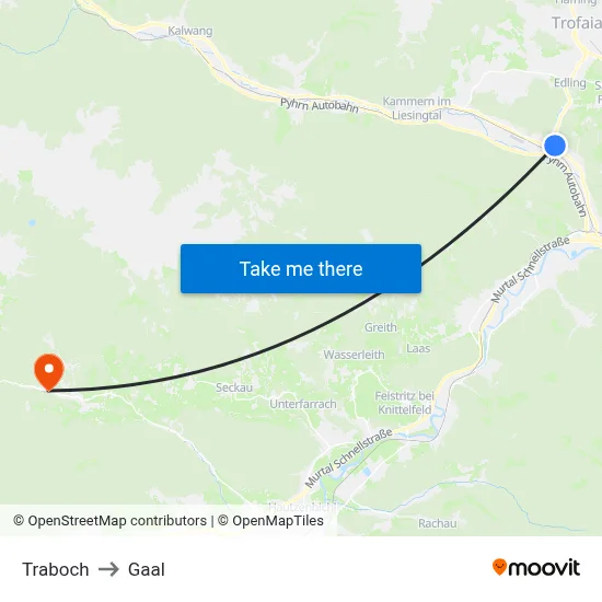 Traboch to Gaal map